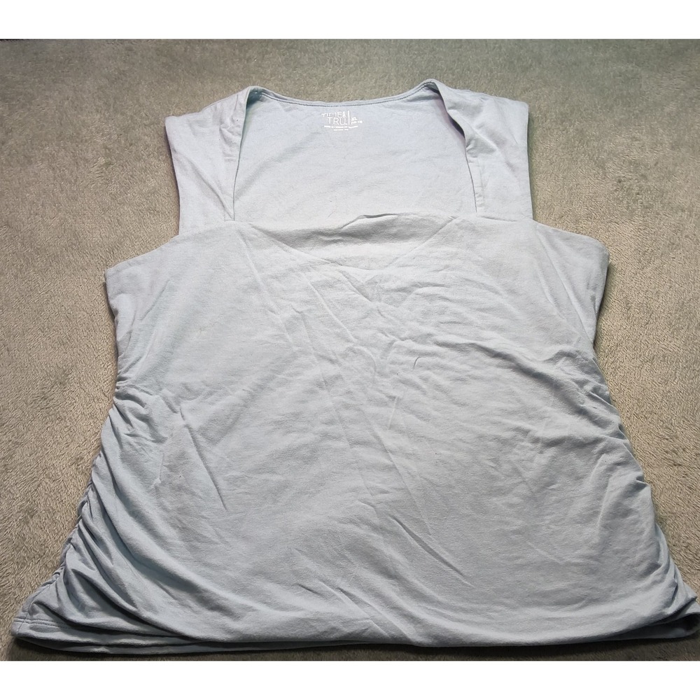 Time and Tru Womens XL Light Blue Ruched Side Square Neck Sleeveless Tank Top